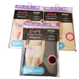 Maidenform Shapewear Bundle of 3 XL Boyshorts Cooling Shaper Bottoms Black & Tan
